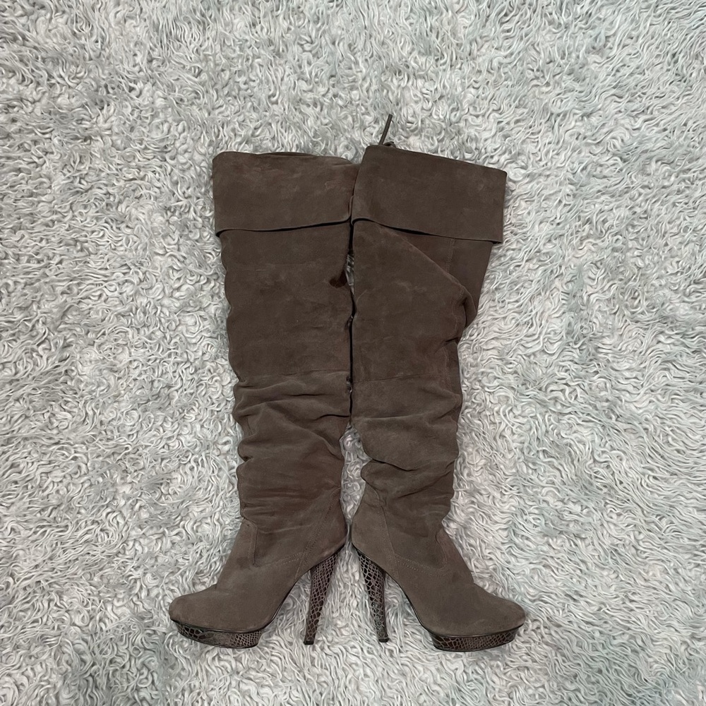 Lila Thigh High Suede/ Faux Snake Skin Platform Boots
